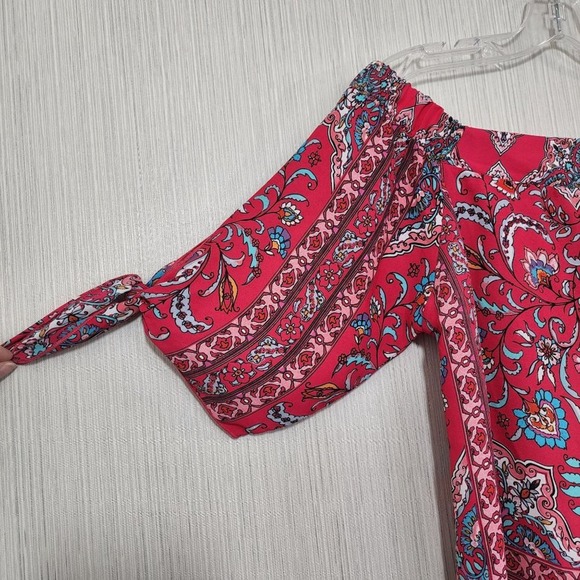 NWT Renee C. Vause Off the Shoulder Paisley print short sleeve shirt sz small - Picture 3 of 12